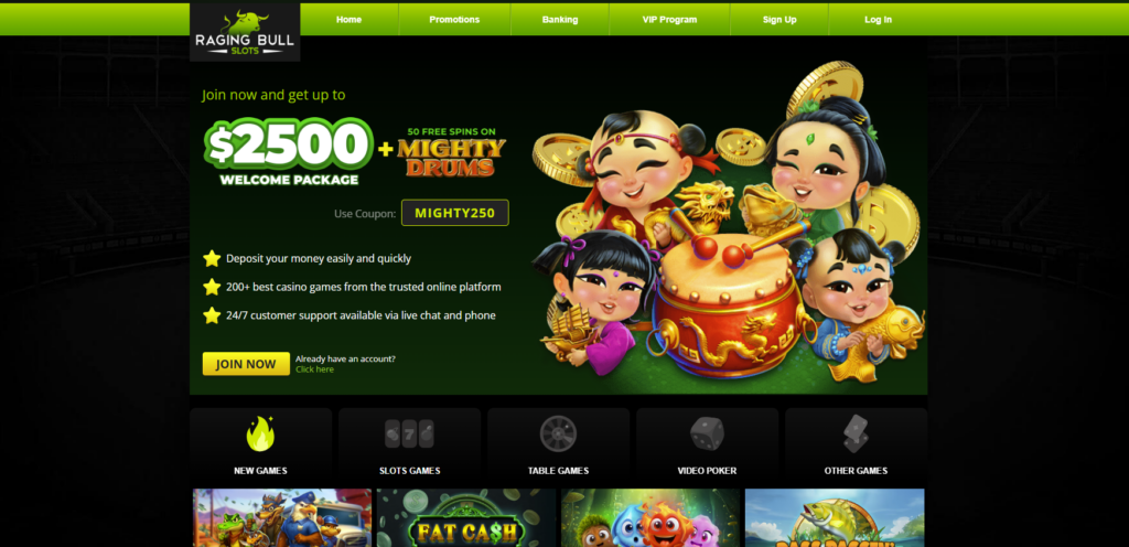 Raging Bull online casino homepage