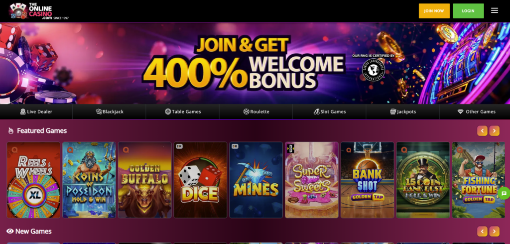 TheOnlineCasino homepage